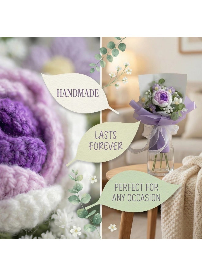 Artificial Flowers-Handcrafted Crocheted Rose Bouquet - With Clear Gift Box And Card - Image 3